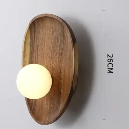 Vintage Walnut Wall Light with frosted glass globe, 26CM height, combines nature and vintage aesthetic.