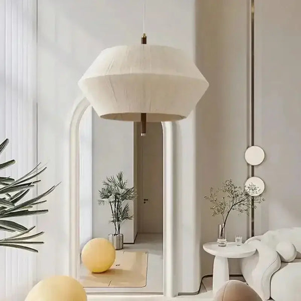 Japanese Retro Woven Fabric Chandelier illuminating a stylish modern interior space