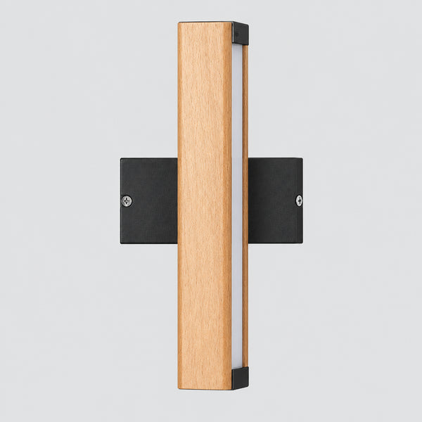 Nordic minimalist rotating solid wood LED wall light with a black mounting plate