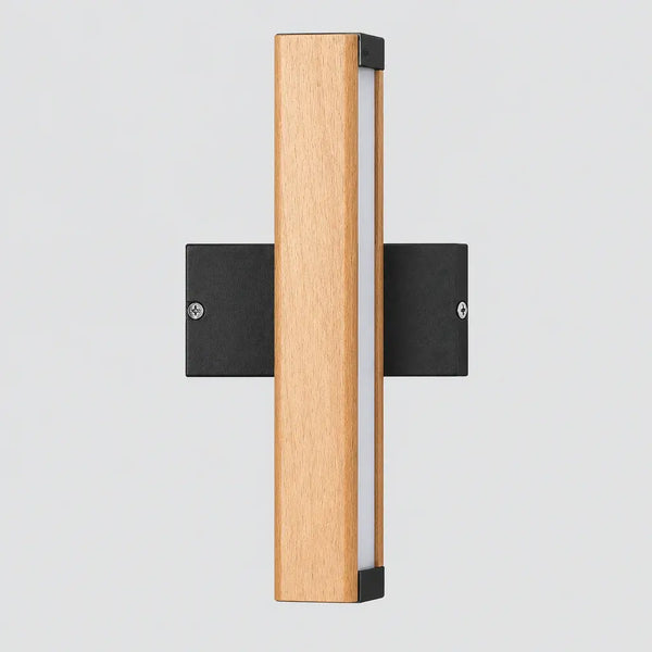 Nordic minimalist rotating solid wood LED wall light with a black mounting plate