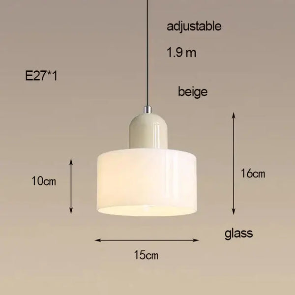 Colourful Glass Pendant (15cm x 16cm) in beige with adjustable length and sleek design.