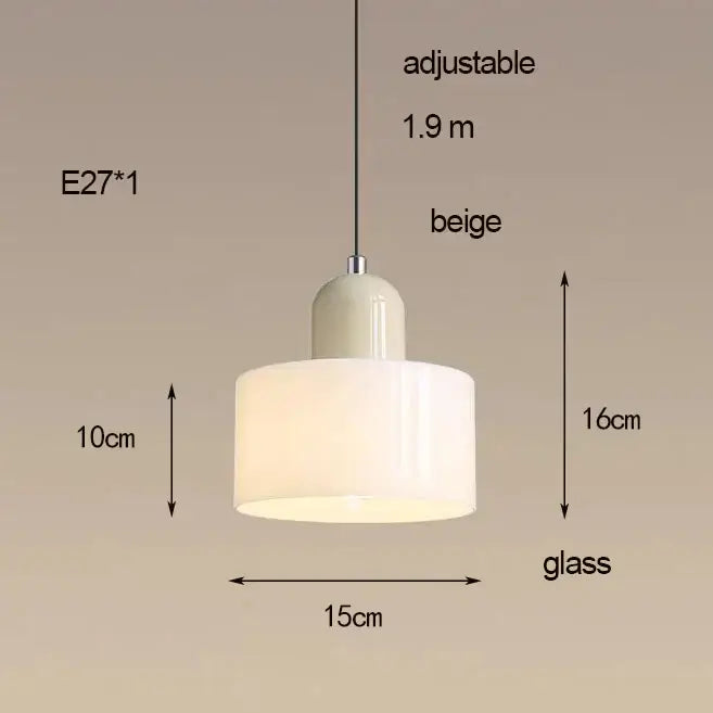 Colourful Glass Pendant (15cm x 16cm) in beige with adjustable length and sleek design.
