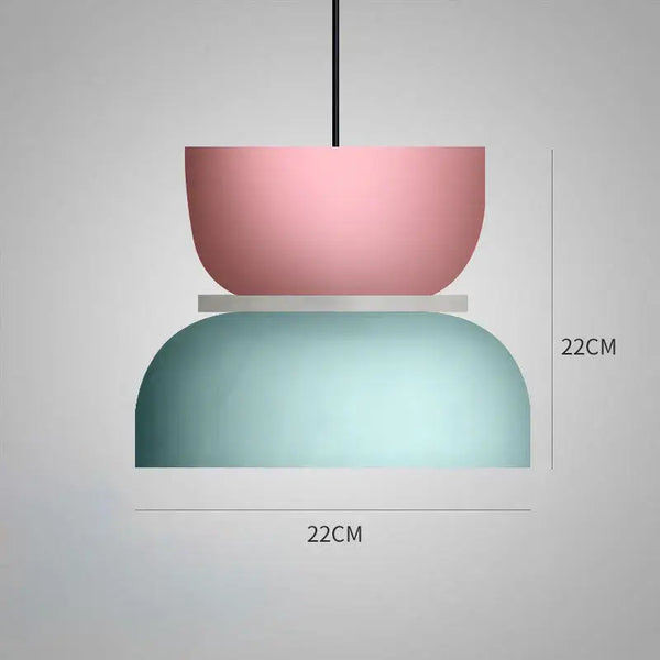 Customizable Modern Pendant Lights in pink and blue, showcasing unique design and size dimensions.