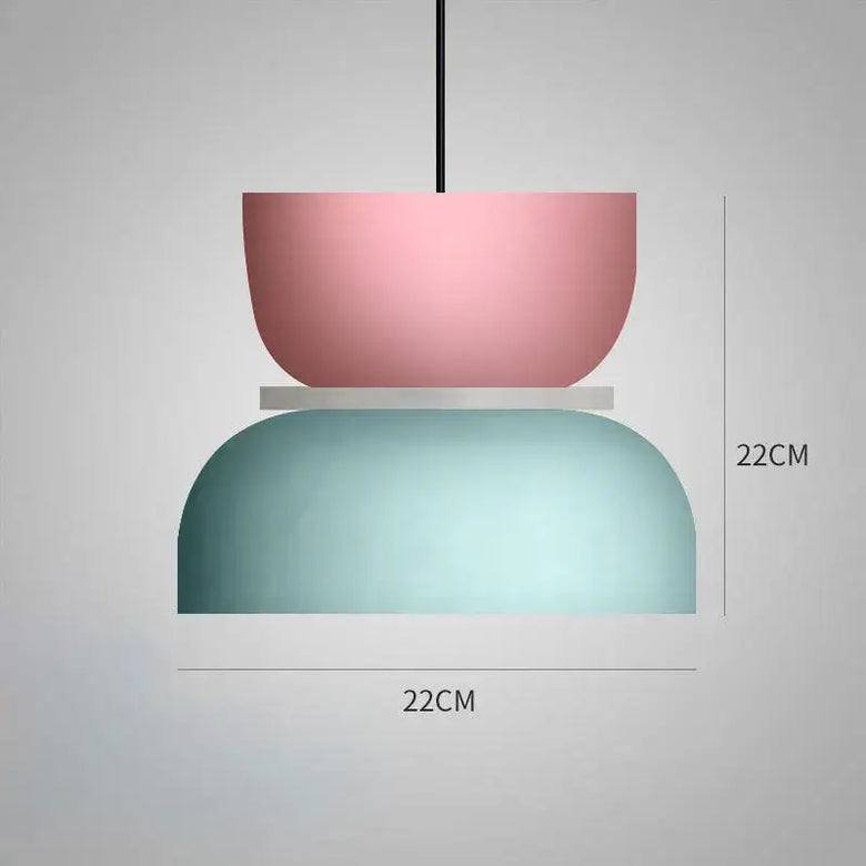 Customizable Modern Pendant Lights in pink and blue, showcasing unique design and size dimensions.