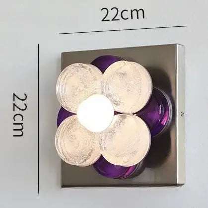 Wall-mounted light fixture with dimensions and specifications on a gray background