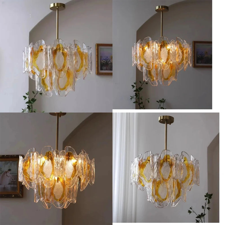 Vintage Amber Glass Chandelier – Russet Stained Glass Ceiling Light