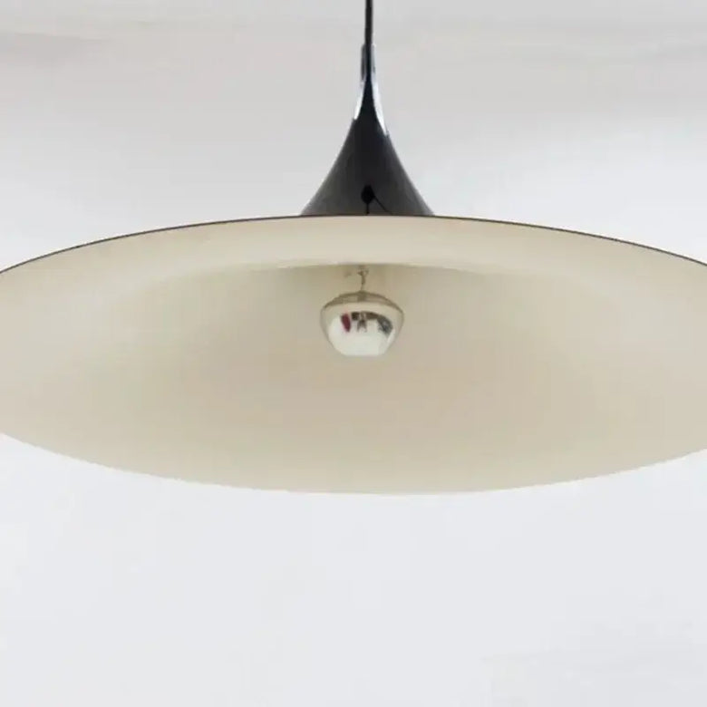 Scandi 70s Danish Pendant Lamp – Minimalist Metal LED Chandelier for Dining & Living Spaces showcasing a sleek cone shape in black and white.
