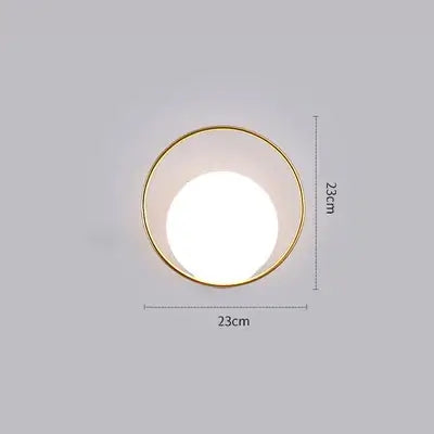 Modern Simple Art Deco Revival Wall Lamp with gold trim, 23cm diameter and bright light.