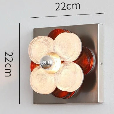 Wall-mounted light fixture with dimensions and specifications on a gray background