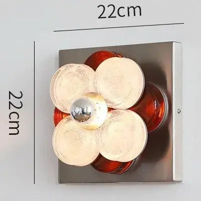 Wall-mounted light fixture with dimensions and specifications on a gray background