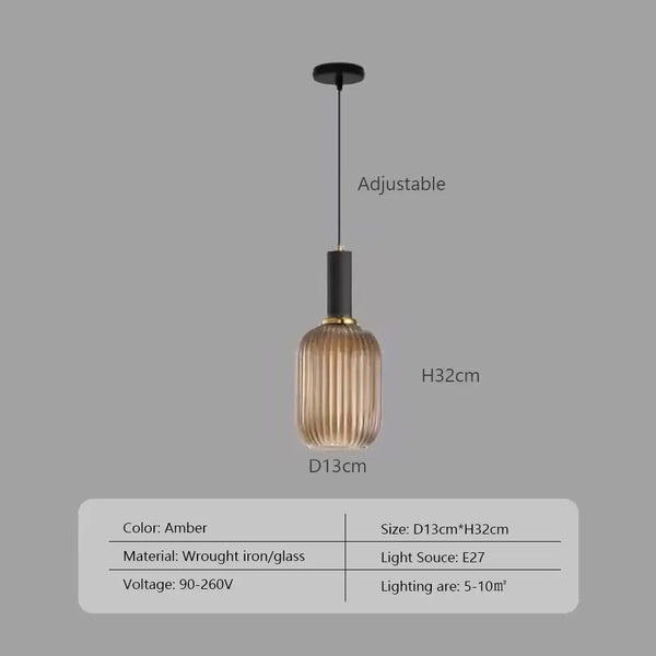 Pendant Light: Modern Nordic Glass Hanging Lighting Fixtures with amber glass, adjustable height, and E27 bulb.