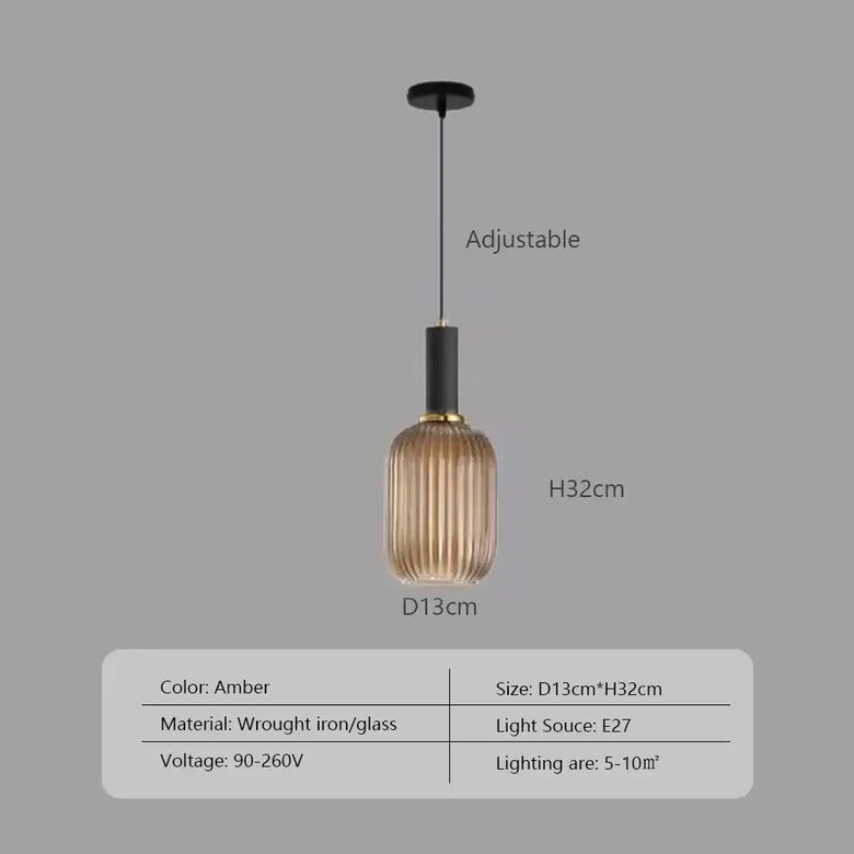 Pendant Light: Modern Nordic Glass Hanging Lighting Fixtures with amber glass, adjustable height, and E27 bulb.