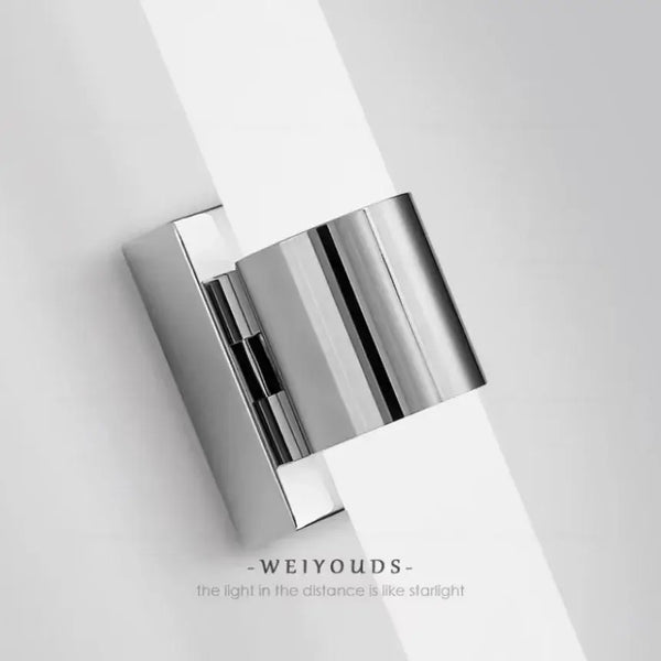 Large Modern LED Wall Lamp (42cm) in a sleek chrome finish, stylishly mounted on a white wall.