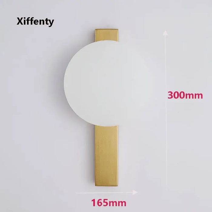 Minimalist Nordic Wall Lamp with Frosted White Ball on a sleek gold base, dimensions 300mm x 165mm.