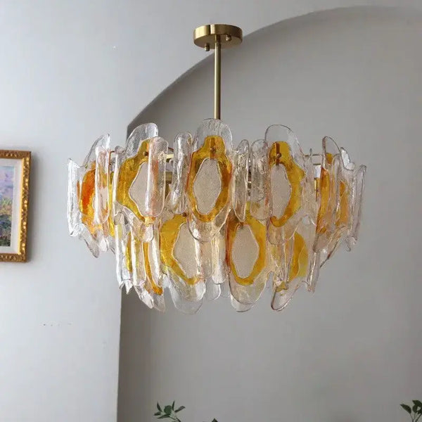 Vintage Amber Glass Chandelier – Russet Stained Glass Ceiling Light