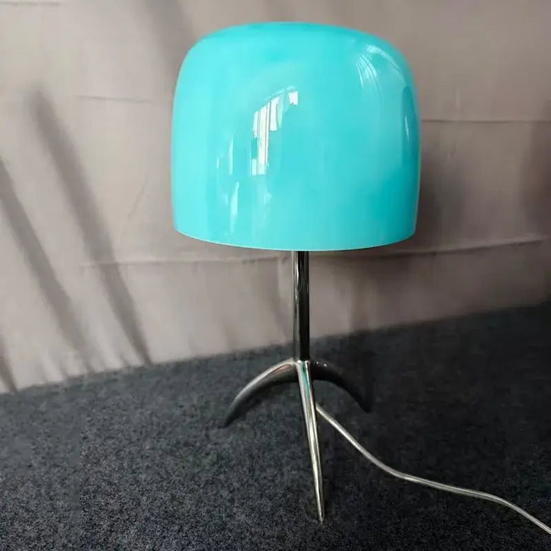 Mid-Century Chrome Tripod Table Lamp with Glossy Dome Shade