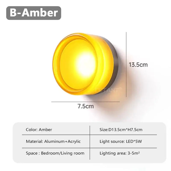 Futuristic and Unique Solid Plexiglass Wall Light in amber color, showcasing a modern design for bedroom or living room.
