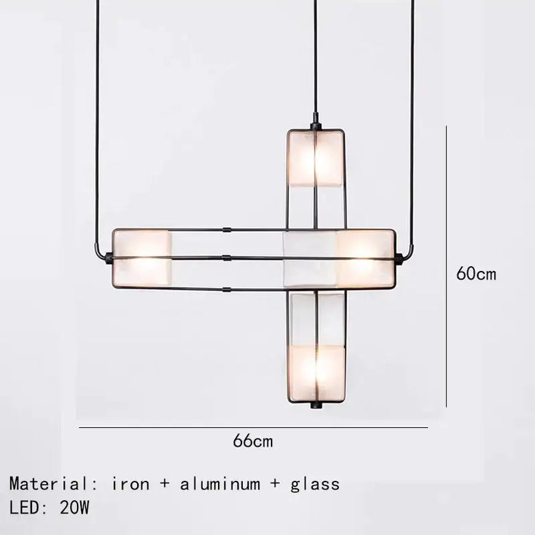 White Glass & Metal Art Deco Chandelier with iron and aluminum accents, featuring energy-efficient LED lighting.