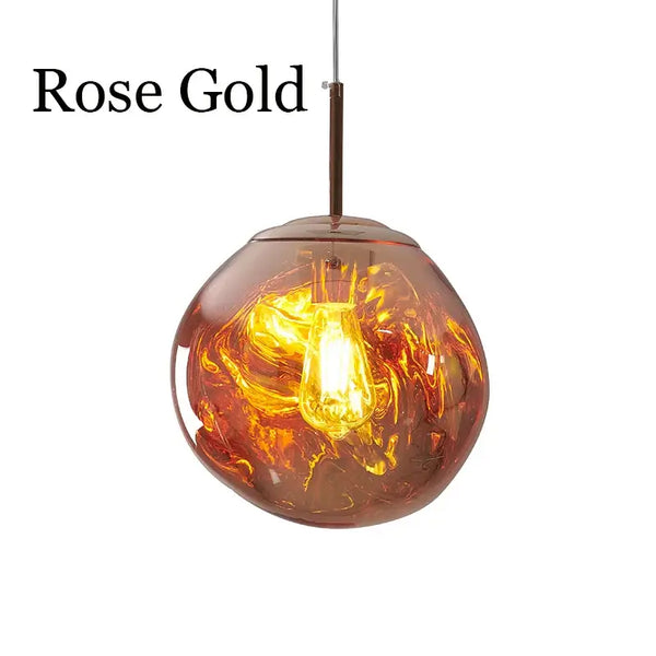 Nordic Lava Pendant Light in rose gold with warm glowing light, showcasing contemporary design and premium materials.