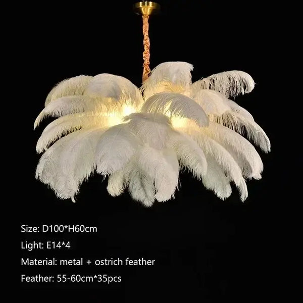 Nordic Feather Pendant Light – Art-Inspired Modern Ceiling Chandelier with elegant white feathers and metal details.
