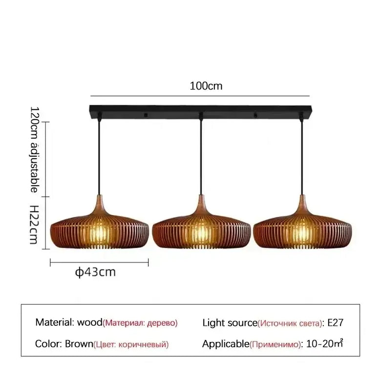 Vintage Wooden Pendant Light – Handcrafted Nordic Birdcage Lamp with wood material and adjustable height.