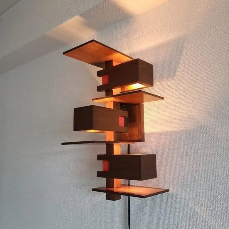 Modern Geometric Wood Wall Light with Sculptural Design