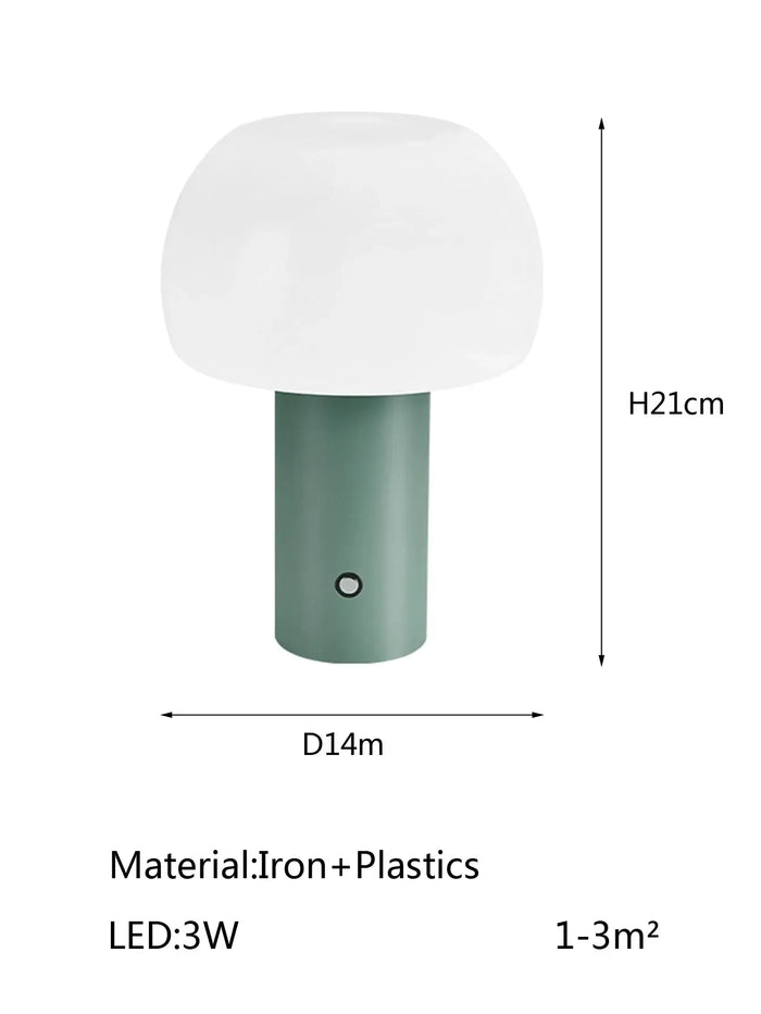 Modern Mushroom LED Table Lamp – Rechargeable & Portable Light dimensions and materials.