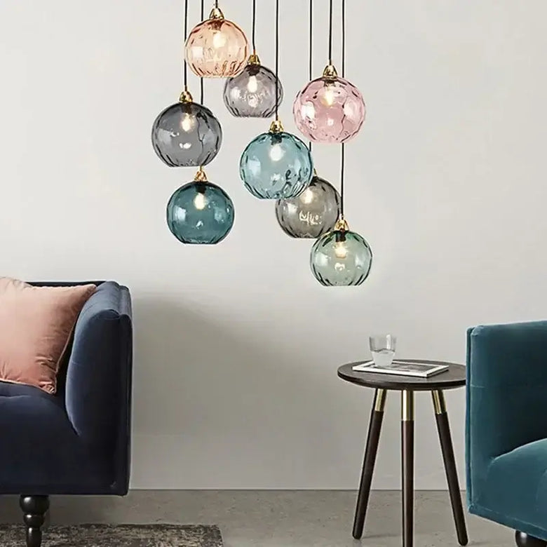 Delicious Lollipop Modern Pendant Light featuring colorful glass balls in a stylish living room setting.