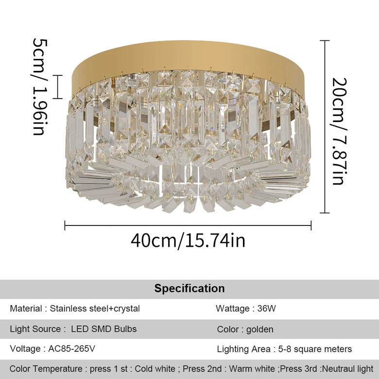 Modern Glam Crystal Flush Ceiling Light | Gold or Silver