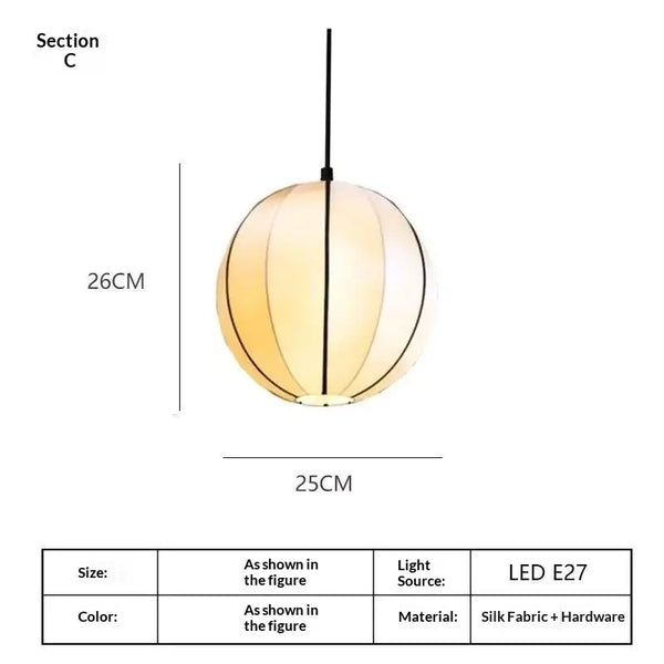 Zen Silk Pendant Light Mid Century Fabric Lantern, soft satin silk fabric, warm glow, sculptural lantern design.