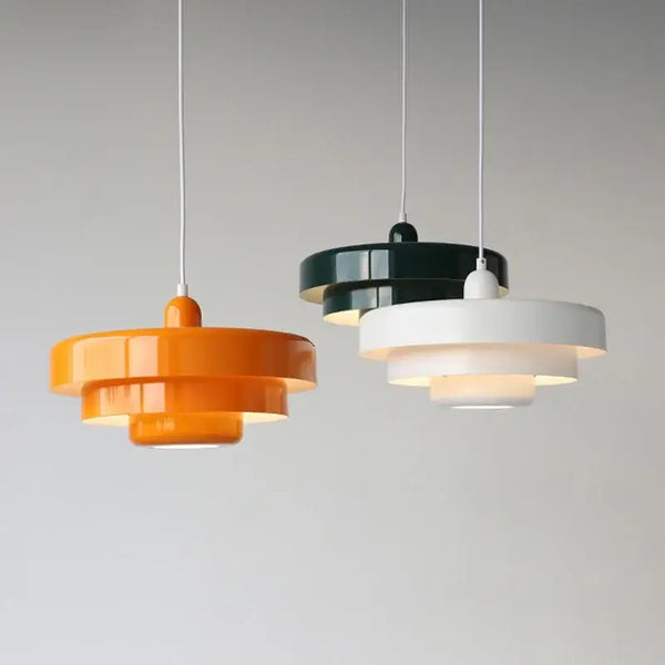 Collection of Nordic Pendant Light in orange, black, and white colors, showcasing a vintage Scandinavian design.