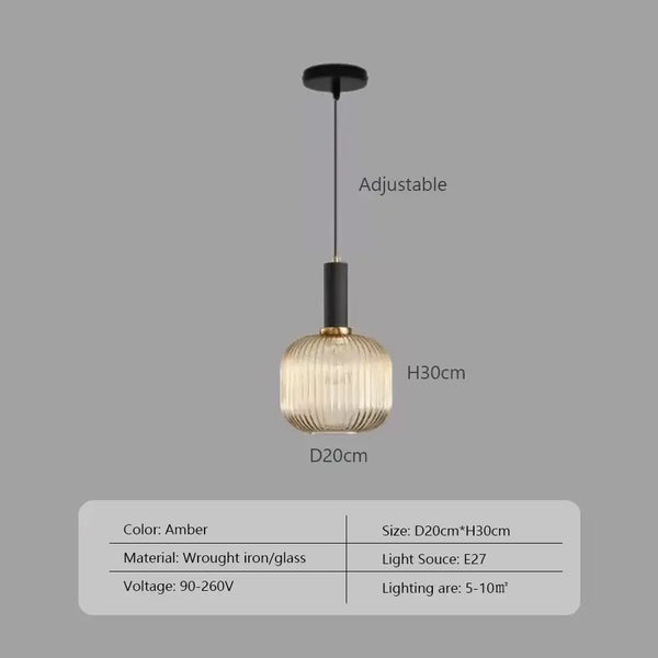 Pendant Light: Modern Nordic Glass Hanging Lighting Fixtures with amber glass and adjustable design.