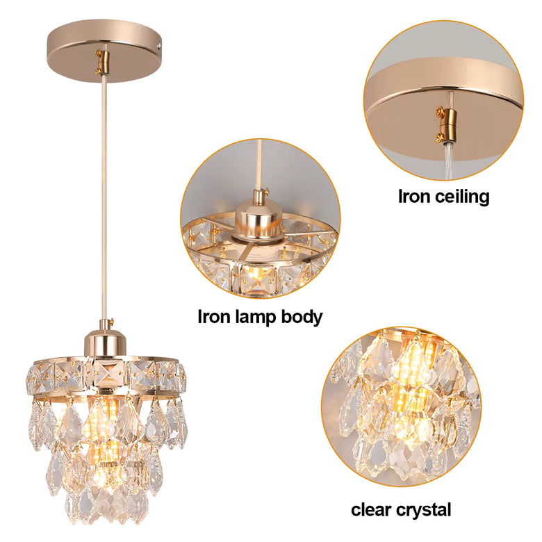 Gold K9 Crystal Mini Pendant Light – Modern Glam, 120cm Wire