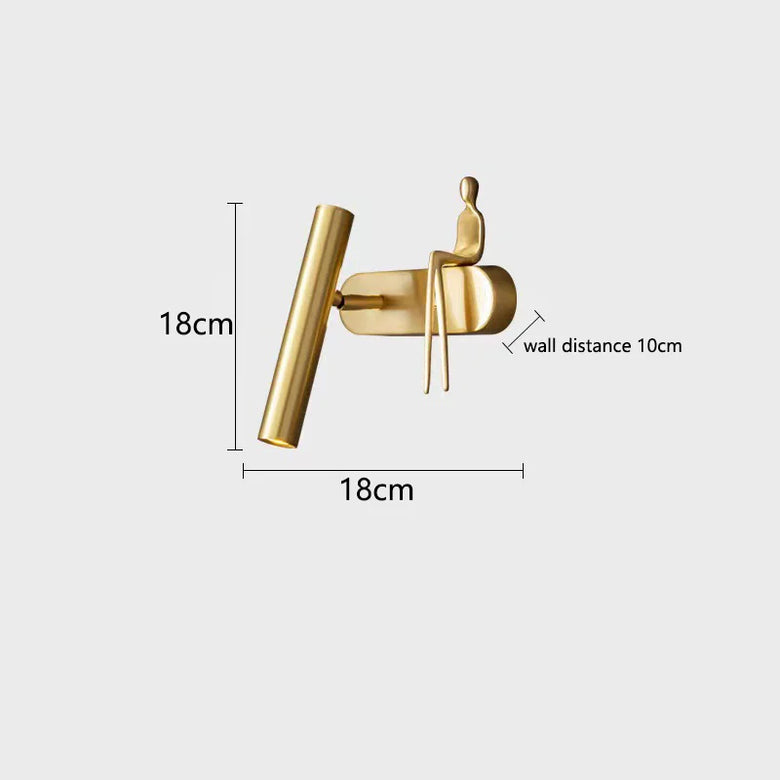 Minimalist Wall mounted Light with Seated human figure, Gold/Black