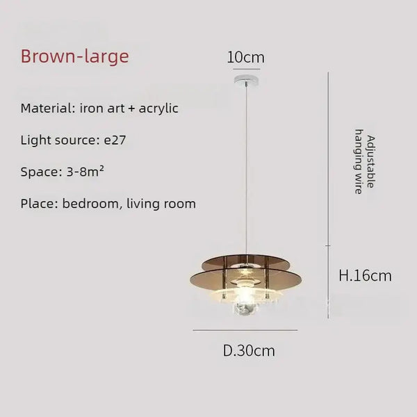 Space Age Acrylic Colorful Pendant Light, brown large, iron art and acrylic design, adjustable hanging for living room.