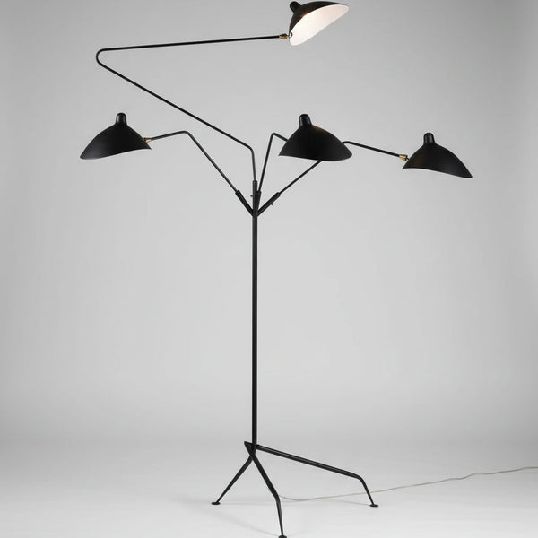 hero Nordic Designer Tripod Floor Lamp showcasing adjustable black arms and stylish lamp shades in an elegant living space.