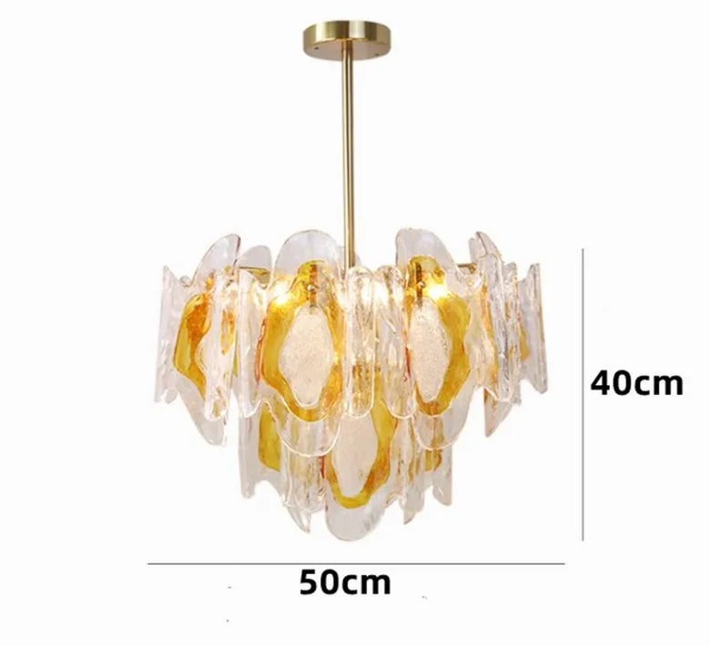 Vintage Amber Glass Chandelier – Russet Stained Glass Ceiling Light