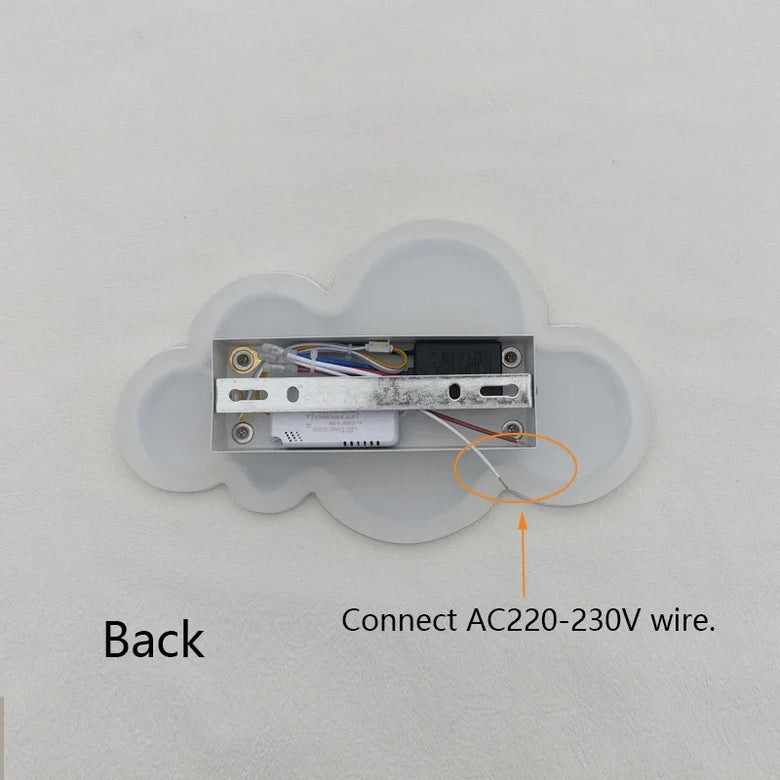 Back view of a device with wiring labeled on a gray background