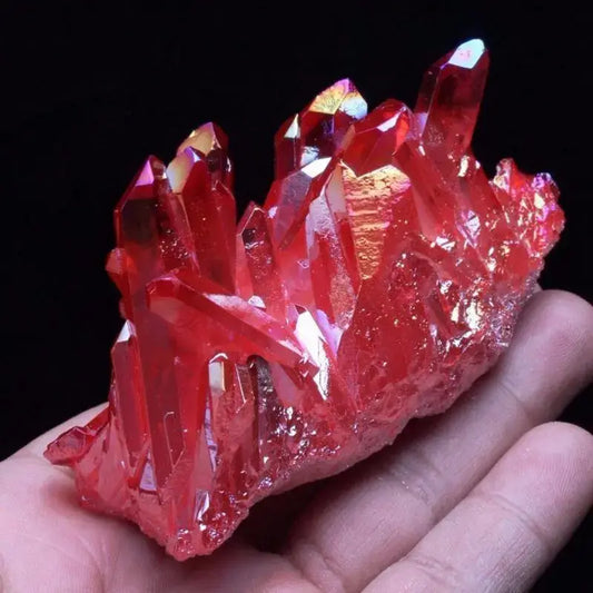 Red Aura Quartz Crystal Cluster - Healing Stone