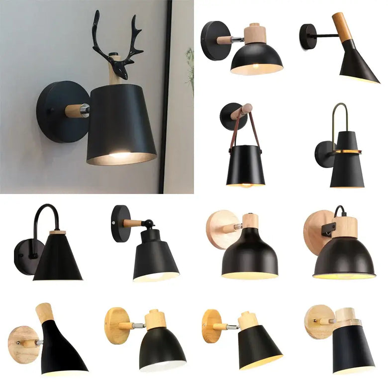 Collection of Modern Nordic Wooden Wall Lights featuring various designs and materials for interior decor.