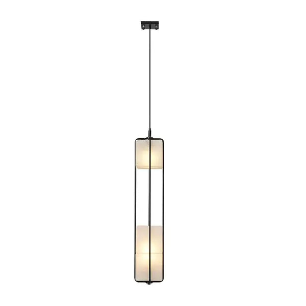 White Glass & Metal Art Deco Chandelier hanging elegantly with a modern design and energy-efficient LED lighting.