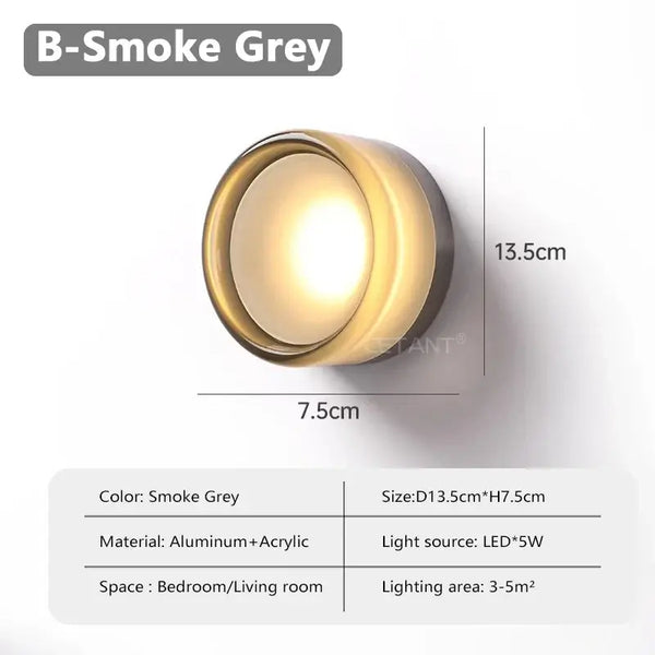 Futuristic and Unique Solid Plexiglass Wall Light in smoke grey design, ideal for bedroom or living room space.