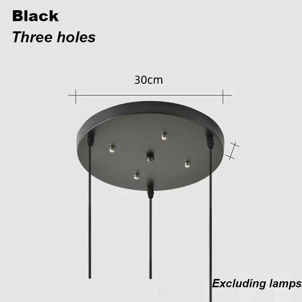 Black ceiling plate for Contemporary Pendant Light, featuring three holes and a 30cm diameter.