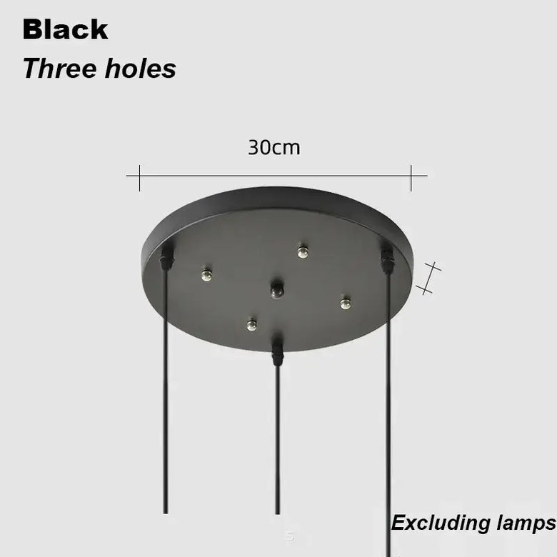 Black ceiling plate for Contemporary Pendant Light, featuring three holes and a 30cm diameter.