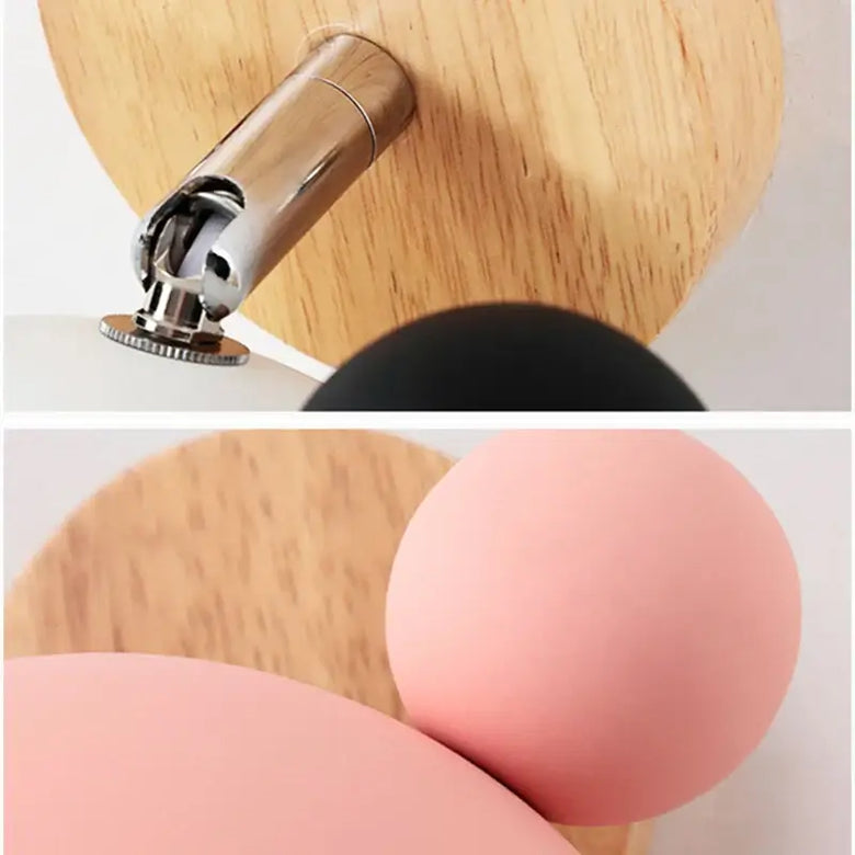 Mouse-shaped Wall Lamps featuring playful design with colorful spheres and wooden base.