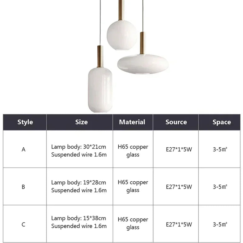 Nordic Glass Pendant Light with Brass Detail