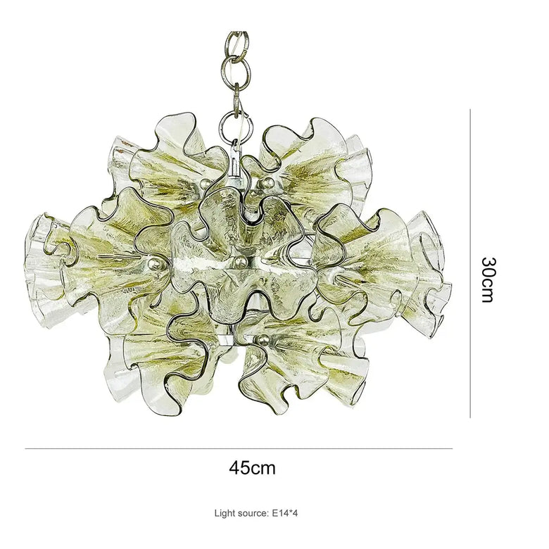 Luxury Flower-Shaped Glass Chandelier 45cm displaying elegant glass petals, adding beauty and warmth to any living space.