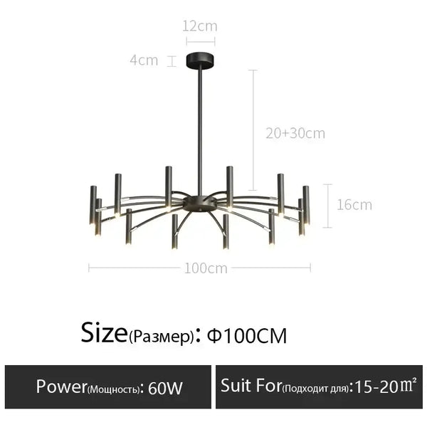 Modern Starburst LED Chandelier – 24-Light Sculptural Ceiling Statement dimensions and specifications