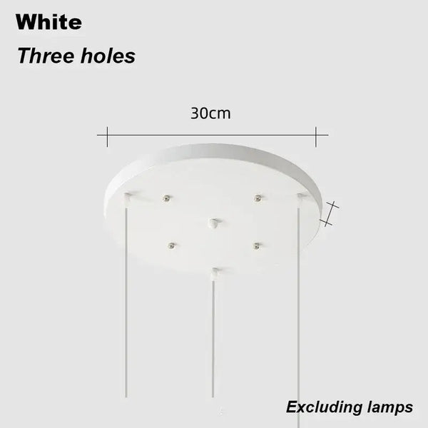 Contemporary Pendant Light with three holes in a round white design, measuring 30cm, excluding lamps.