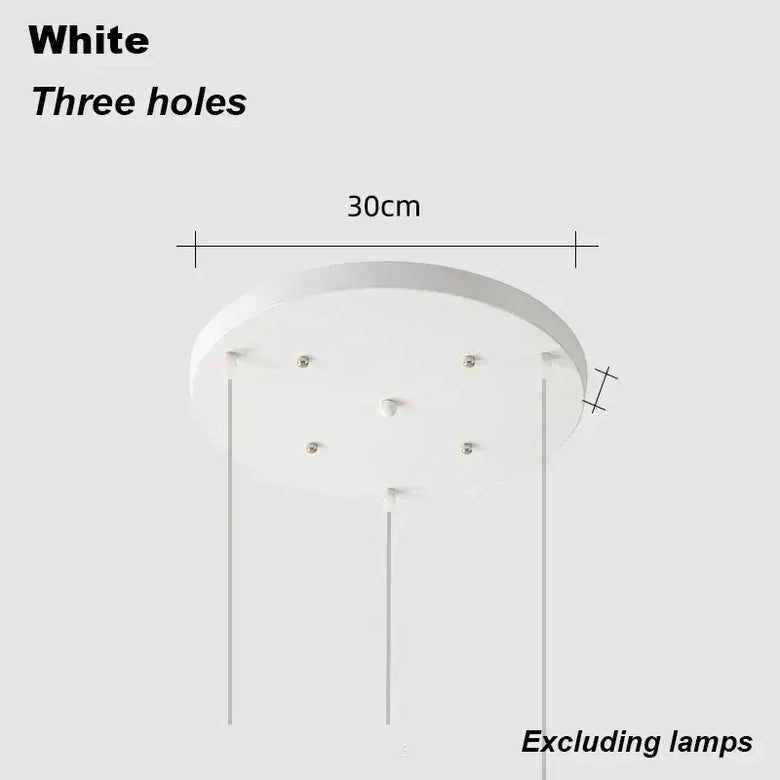 Contemporary Pendant Light with three holes in a round white design, measuring 30cm, excluding lamps.